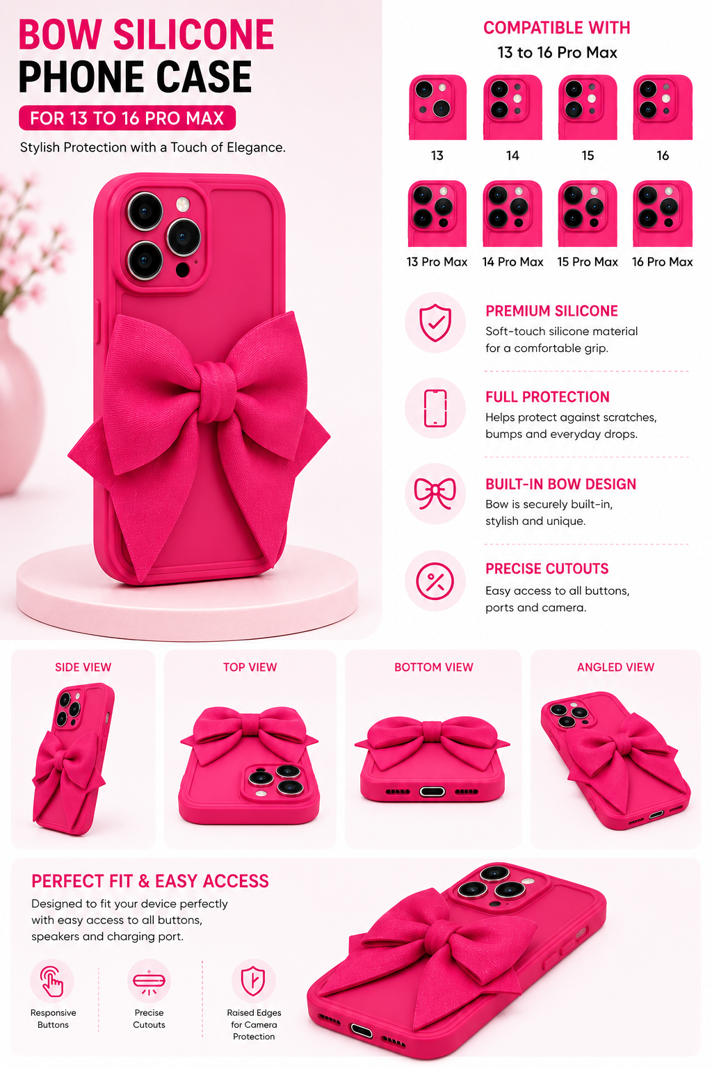 Hot Pink Bow iPhone Case