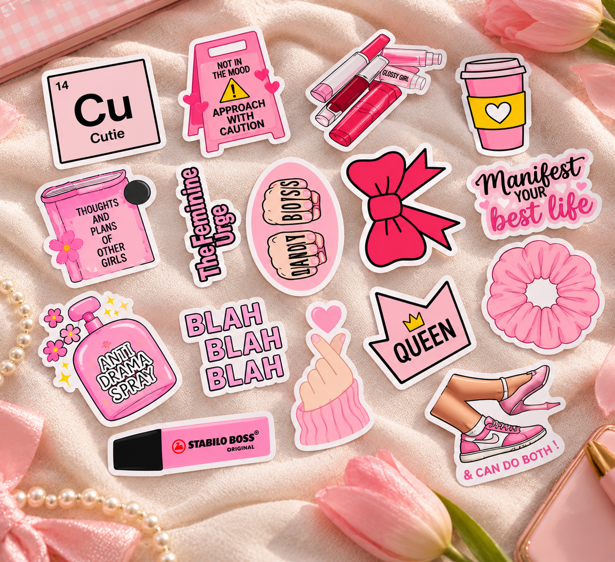 Pink Girly Vibes Sticker Pack – 16pc