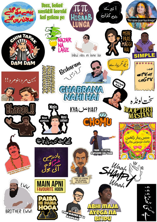 Desi Bollywood Meme Sticker Pack – 37pc